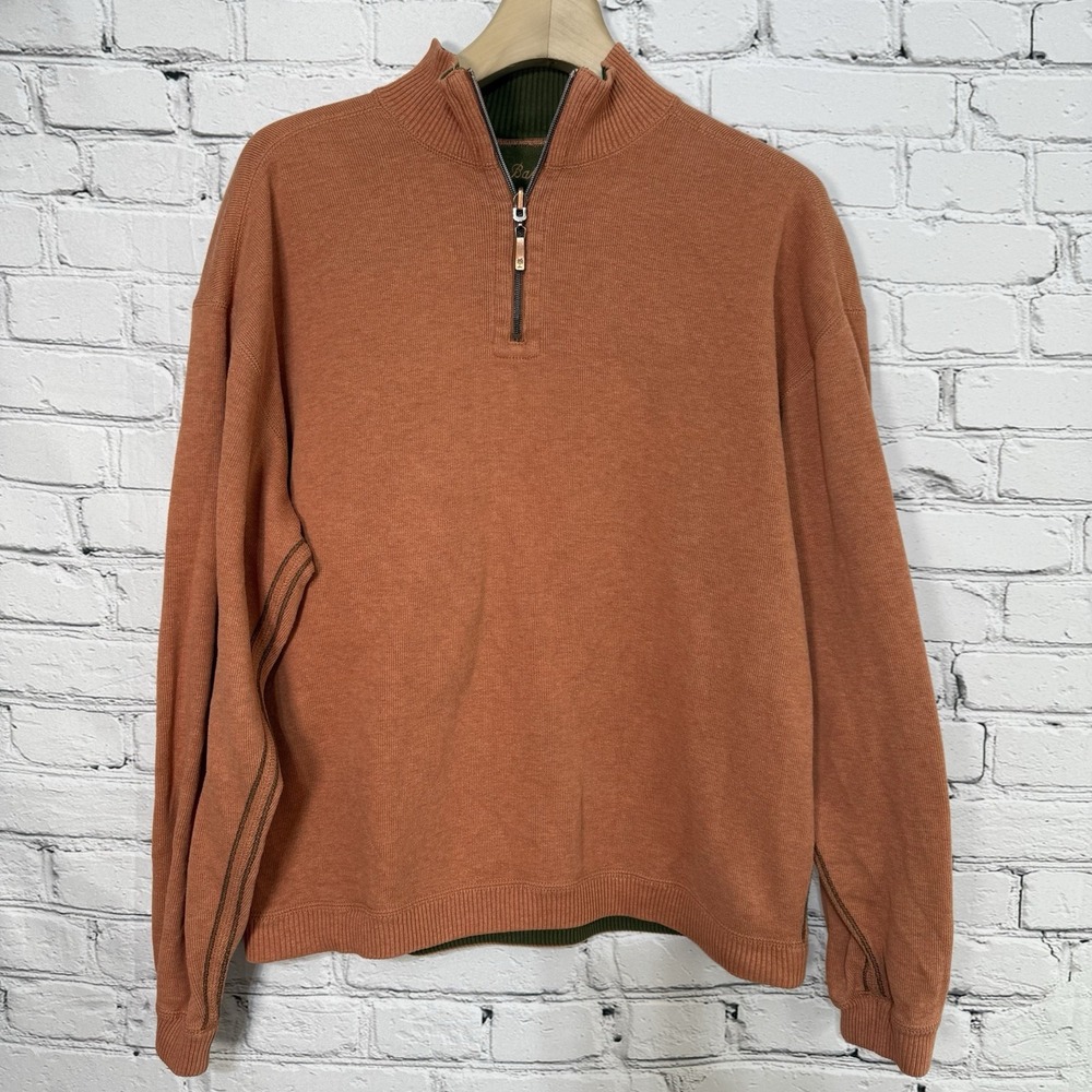 Tommy Bahama Men's Flip Side Reversible Sweater XL Orange Green 1/4 Zip 1/2 Zip